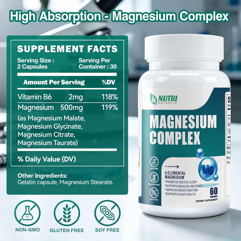 NUTRI POTENTIA Magnesium Complex Stress & Sleep Support - 60 Capsules - image 3