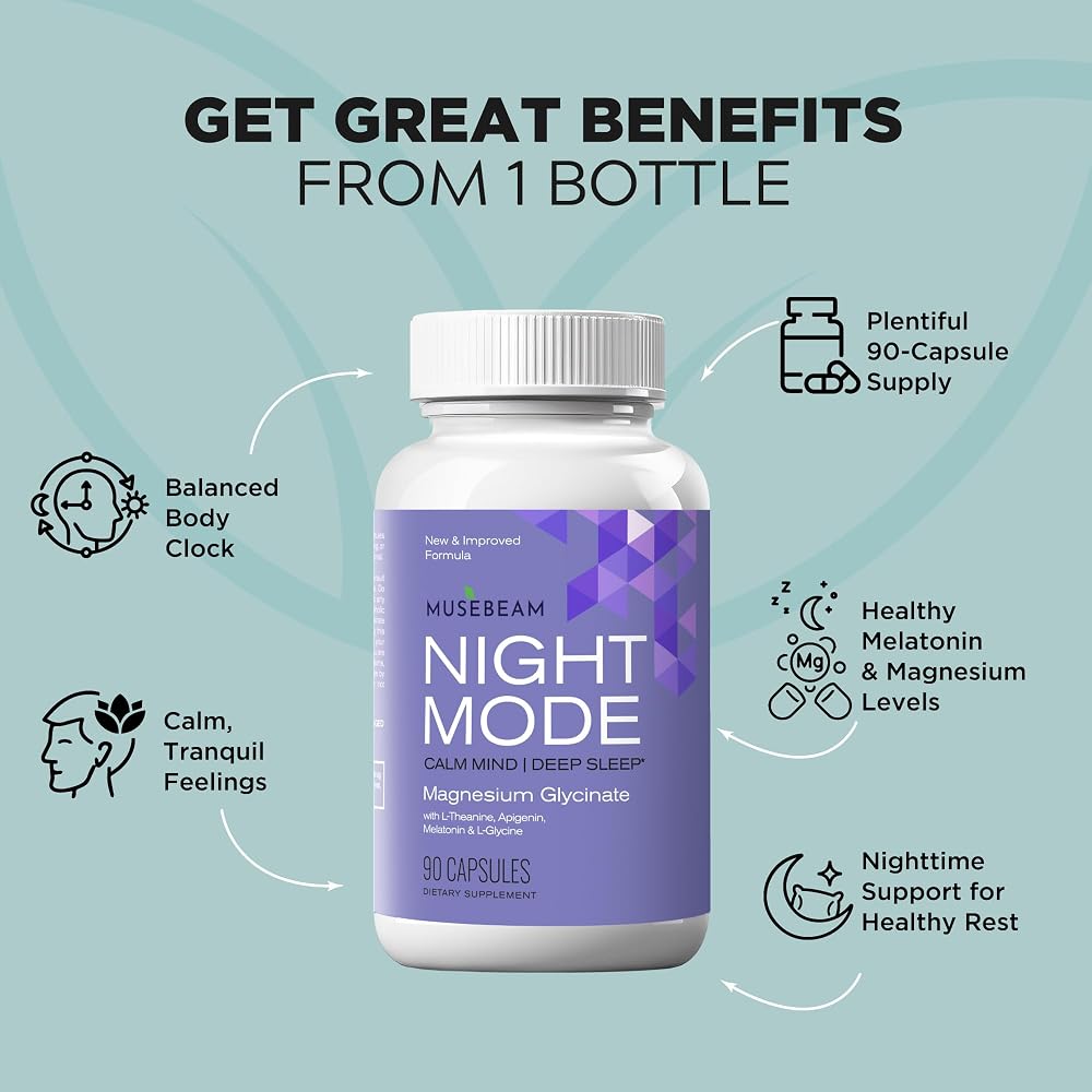 MuseBeam Magnesium Glycinate with Melatonin & L-Theanine, 90 Capsules