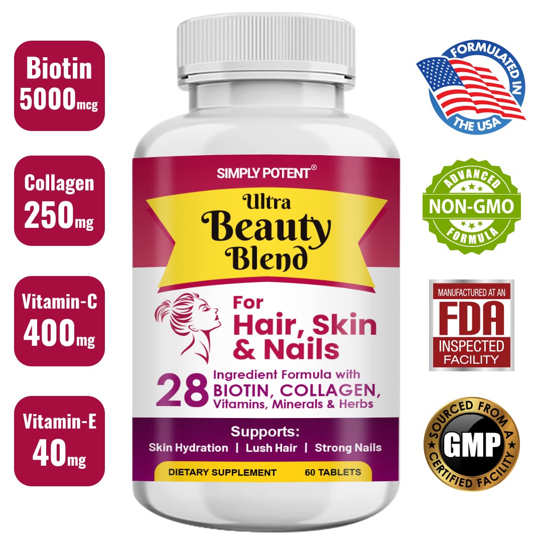 Simply Potent Hair Skin and Nails Vitamins with Biotin 5000mcg - 60 Tablets - image 3