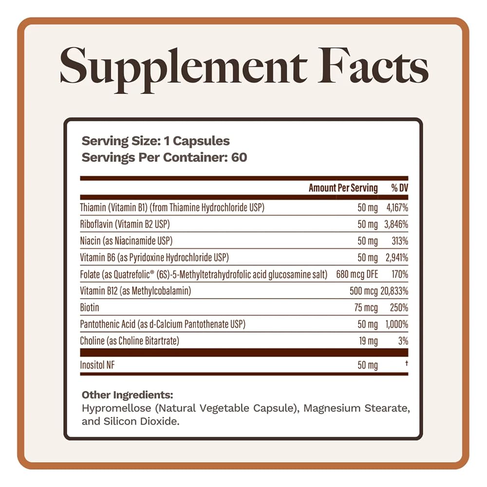 Utzy Naturals Vitamin B Complex All 8 B Vitamins - 60 Capsules - image 2
