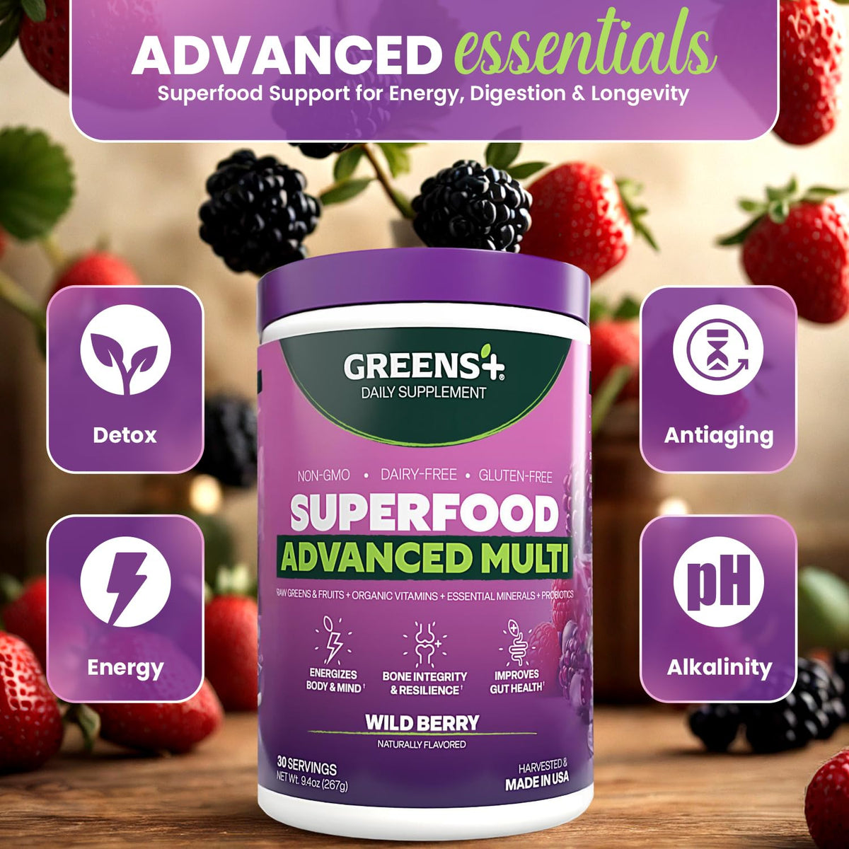 Greens+ Advanced Multi Wild Berry Superfood Powder - 9.4 oz - image 5