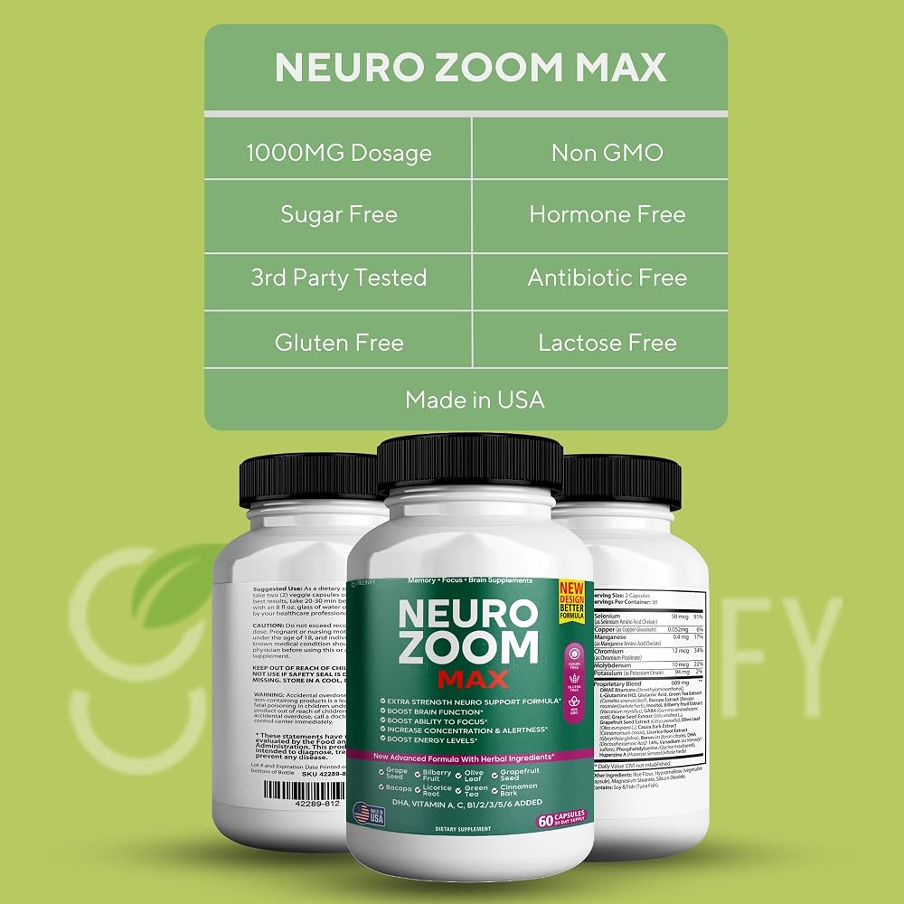 GREENVIFY Neuro Zoom Max Extra Strength Brain Support with Herbal
