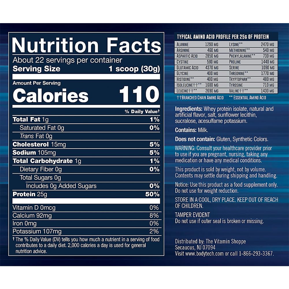 BodyTech Whey Protein Isolate Powder - 25 Grams of Protein per