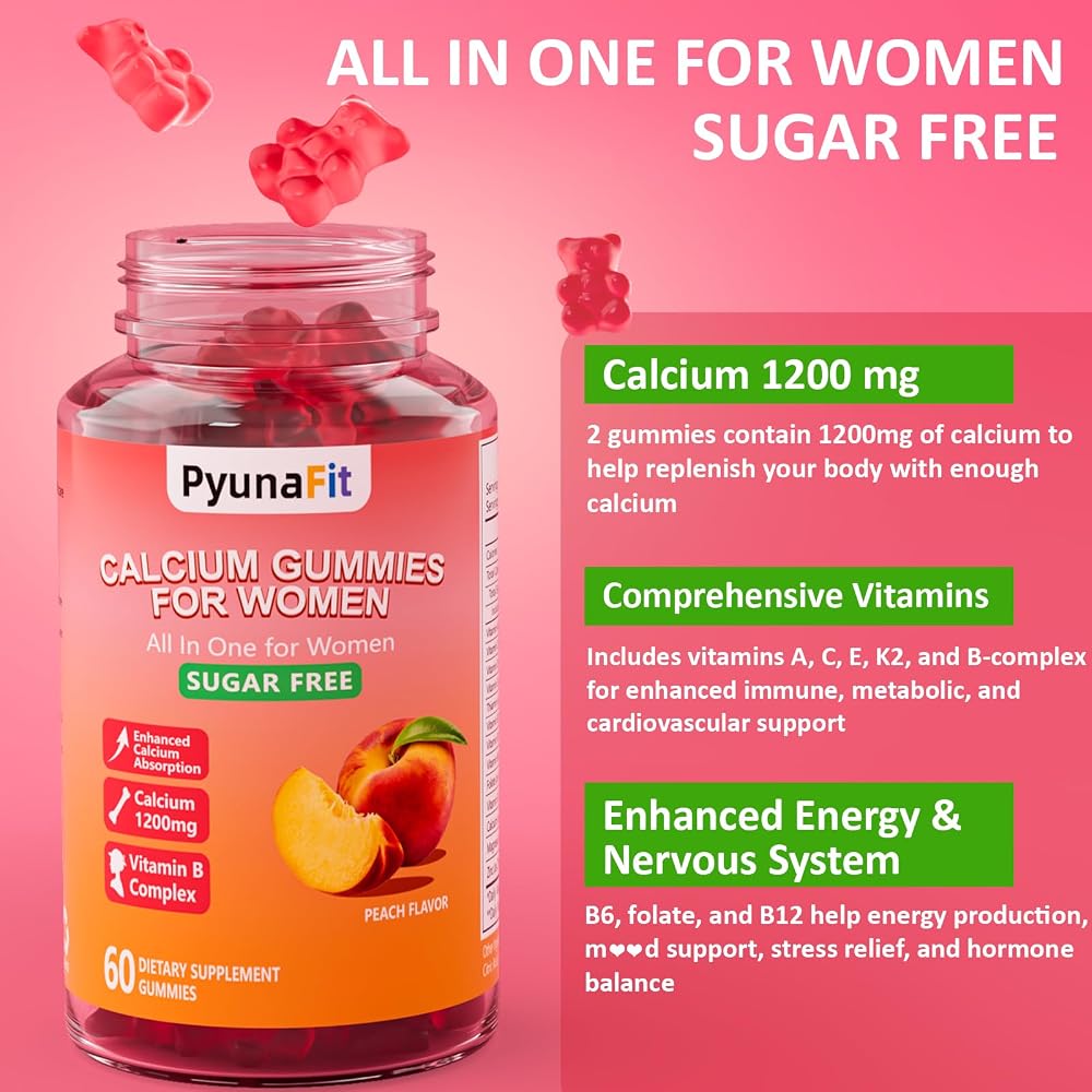 PYUNAFIT Calcium Gummies for Women 1200 mg - 60 Count - image 3