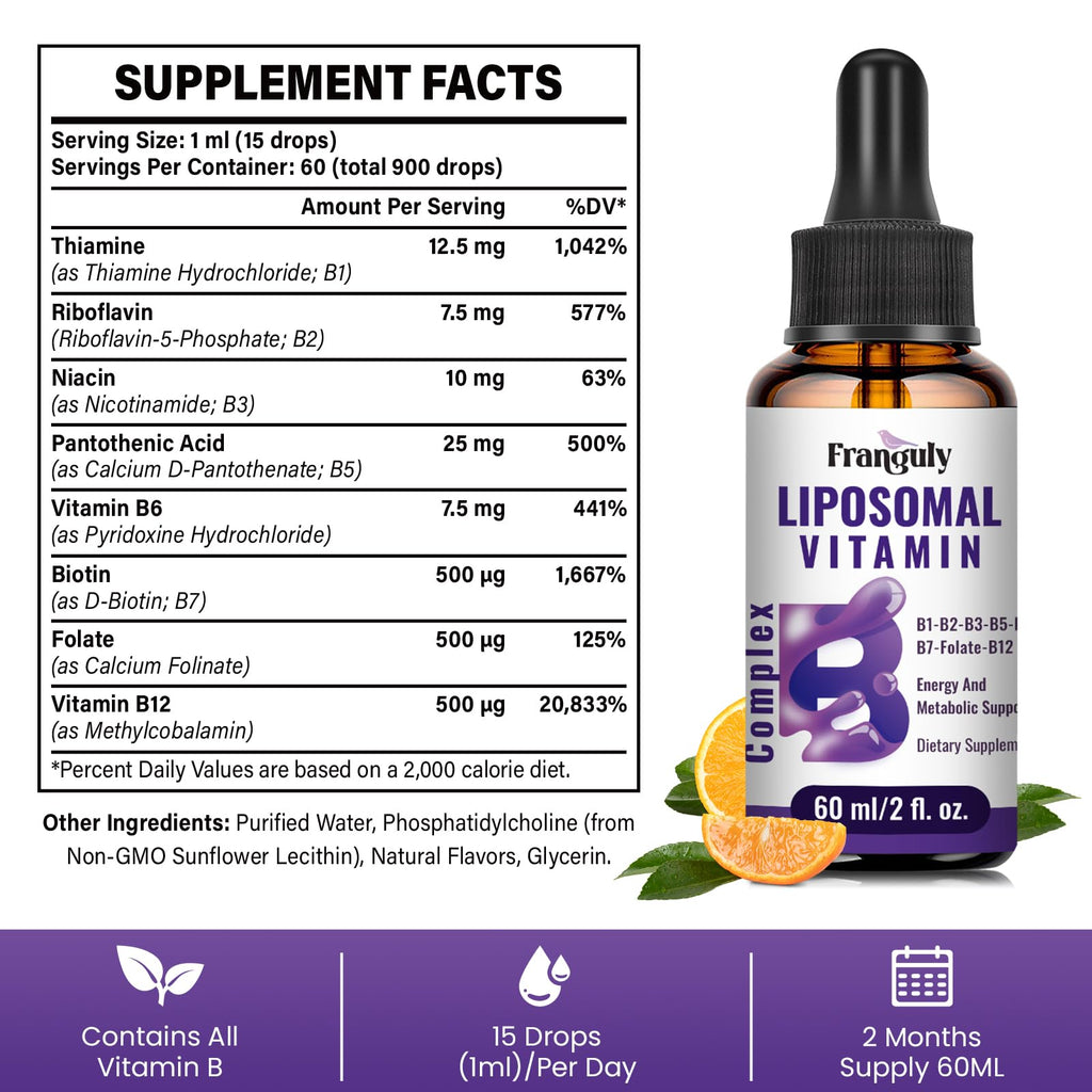Franguly Liposomal Vitamin B Complex Liquid Sublingual B Complex