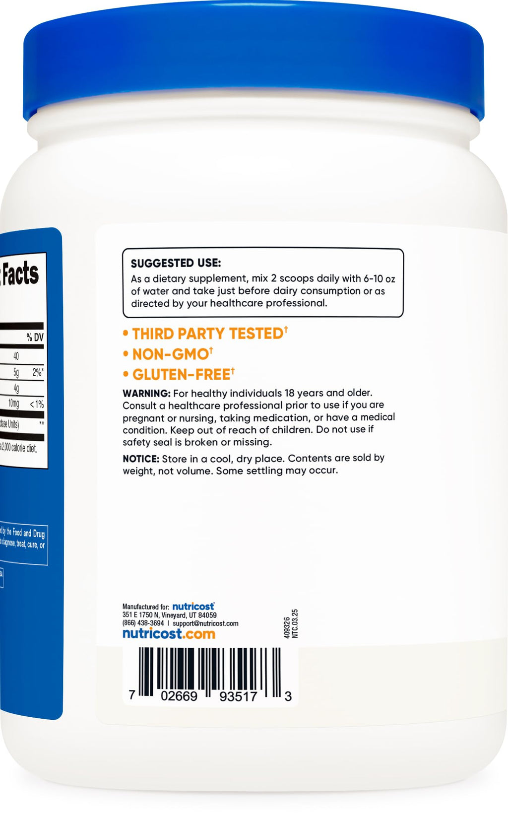 Nutricost Lactase Powder (500 Grams)