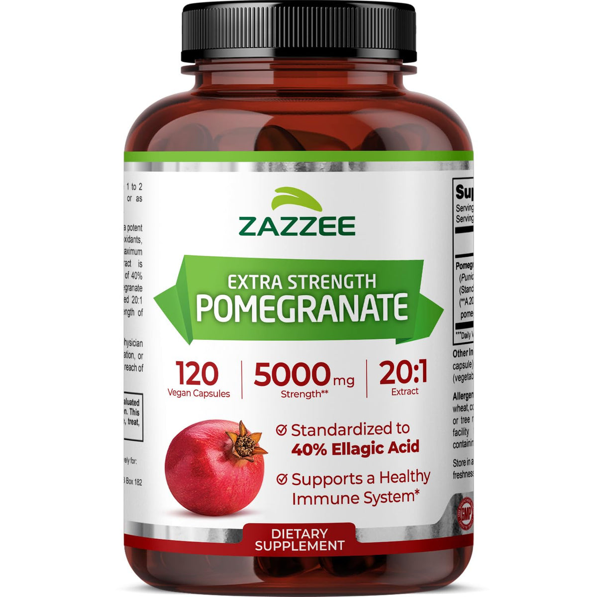 Zazzee Extra Strength Pomegranate 20:1 Extract - 120 Vegan Capsules