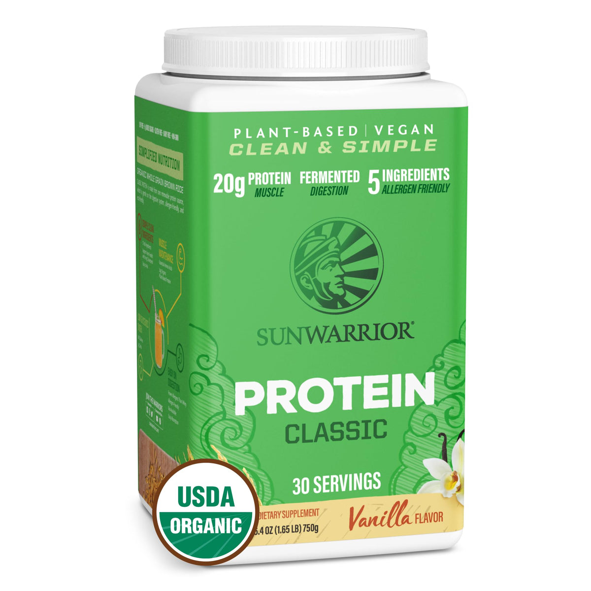 Sunwarrior Organic Classic Vanilla Protein Powder - 750g