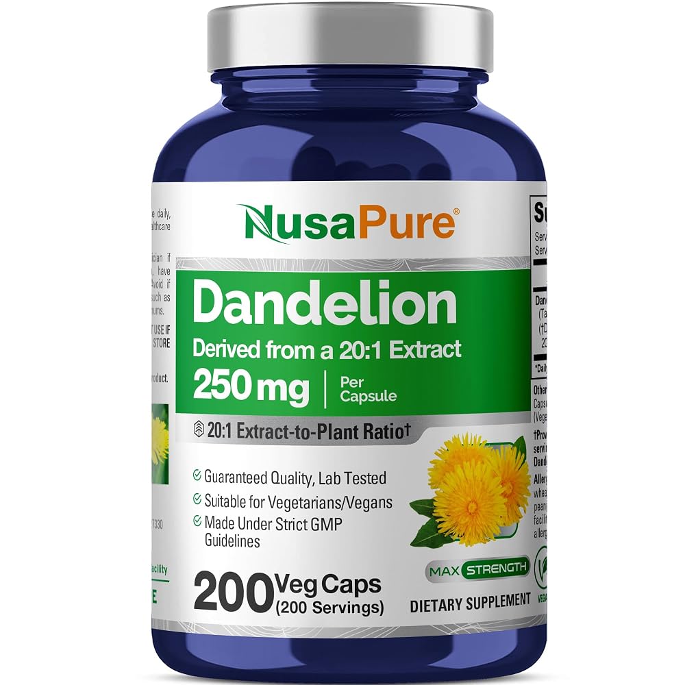 NusaPure Dandelion Root 250mg Vegan - 200 Vegetarian Capsules