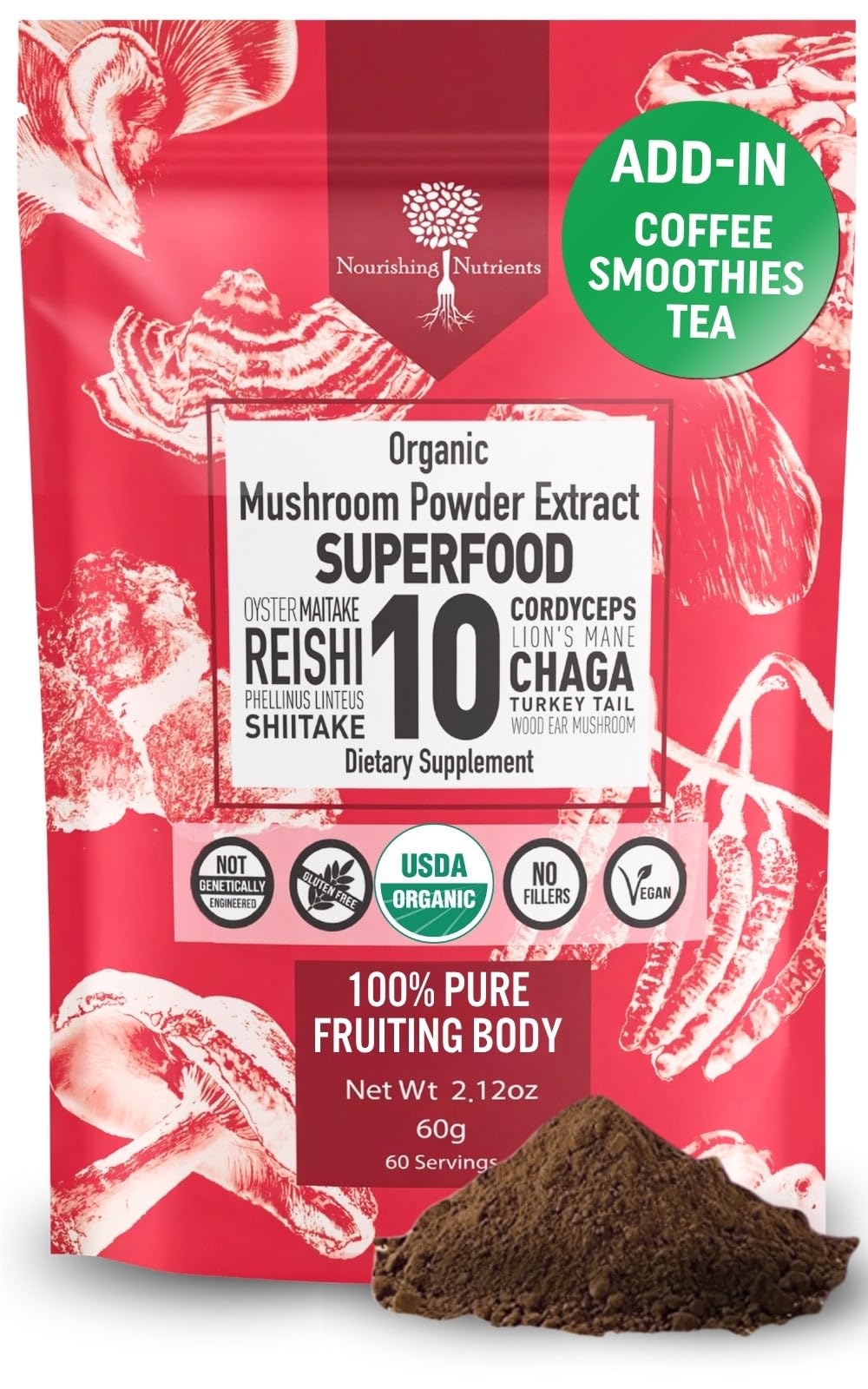 Nourishing Nutrients 10 Mushroom Supplement Powder - 60g