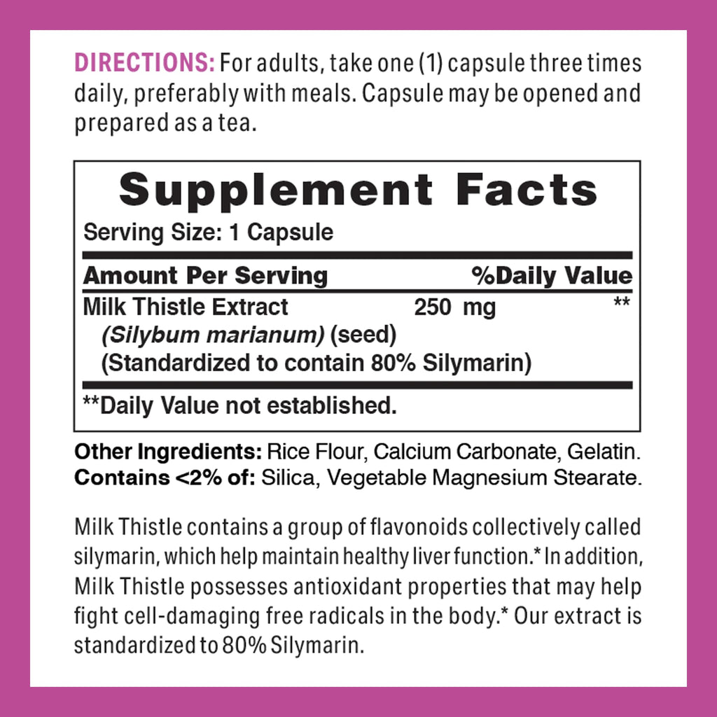 Vitamin World Milk Thistle Standardized Extract 250mg - 100 Capsules - image 2