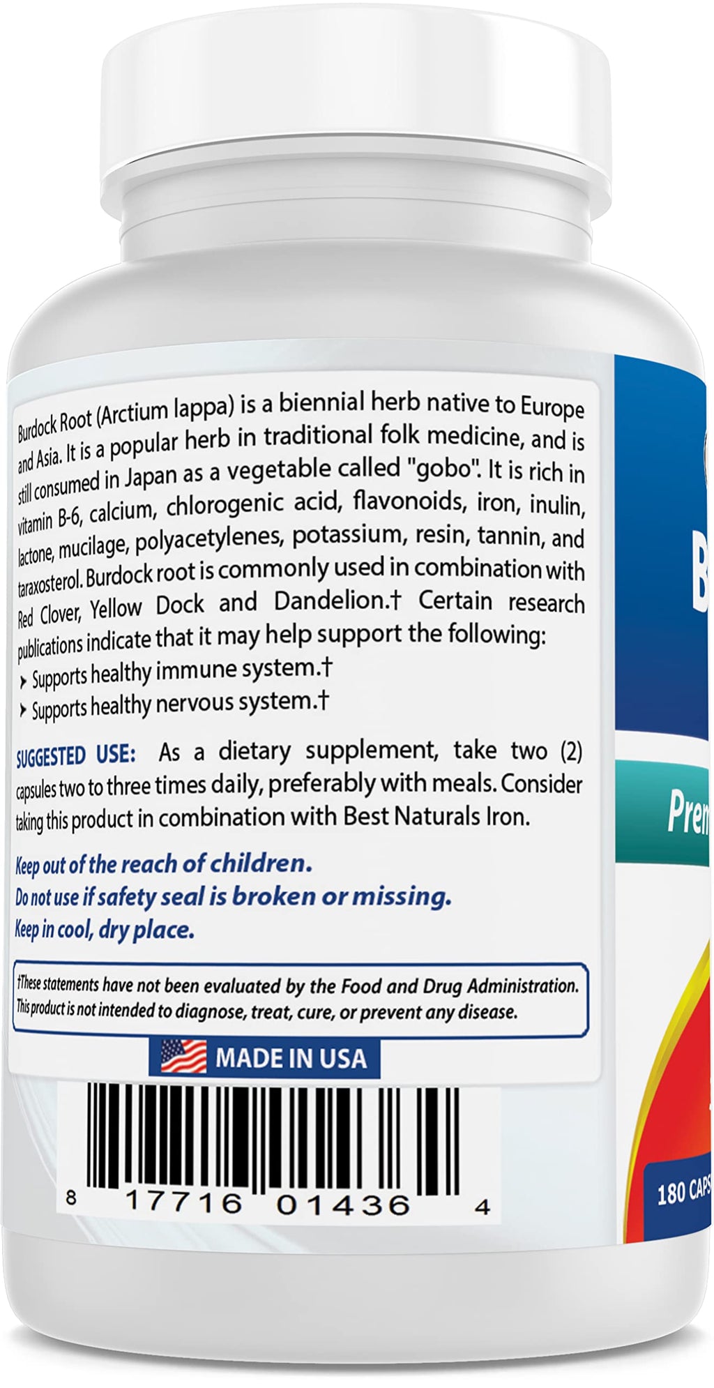 Best Naturals Burdock Root 425 mg 180 Capsules