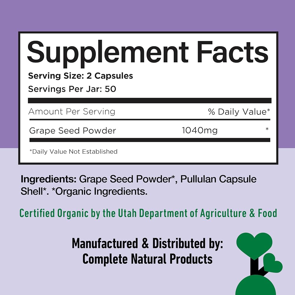 Complete Natural Products Organic Grape Seed 520mg - 100 Capsules - image 6