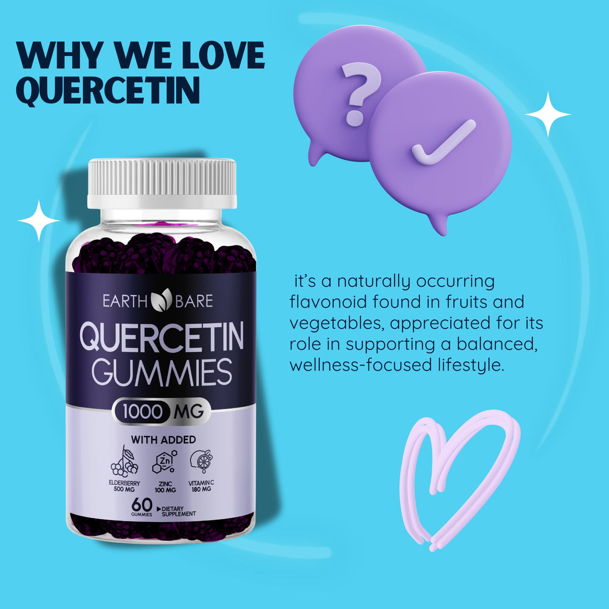 Earth Bare Quercetin Gummies with Elderberry, Zinc & Vitamin C - 60 Gummies - image 5