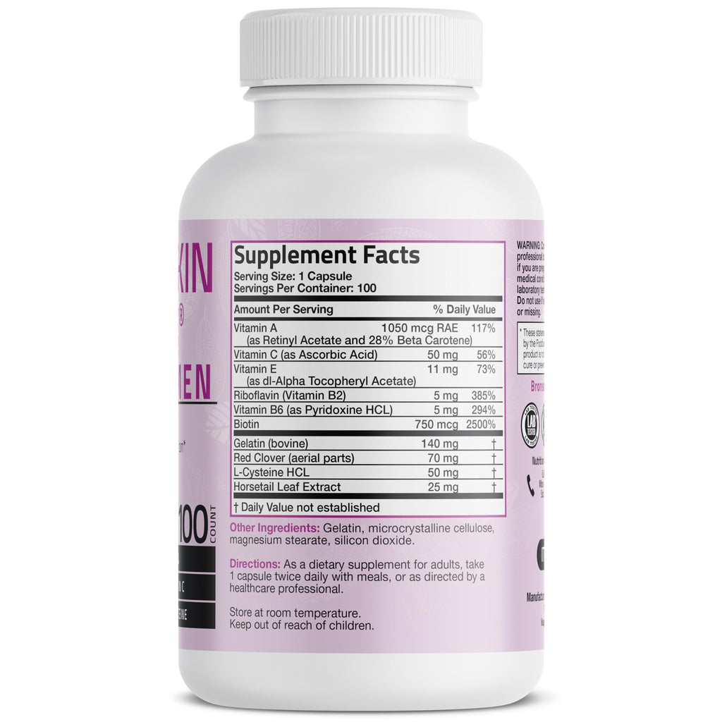 Bronson Hair, Skin & Nails with Biotin Extra Strength - 100 Capsules - image 2