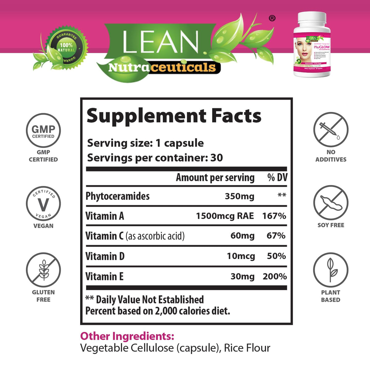 LEAN Nutraceuticals Phytoceramides Skin Hydration Supplement - 30 Capsules - image 6