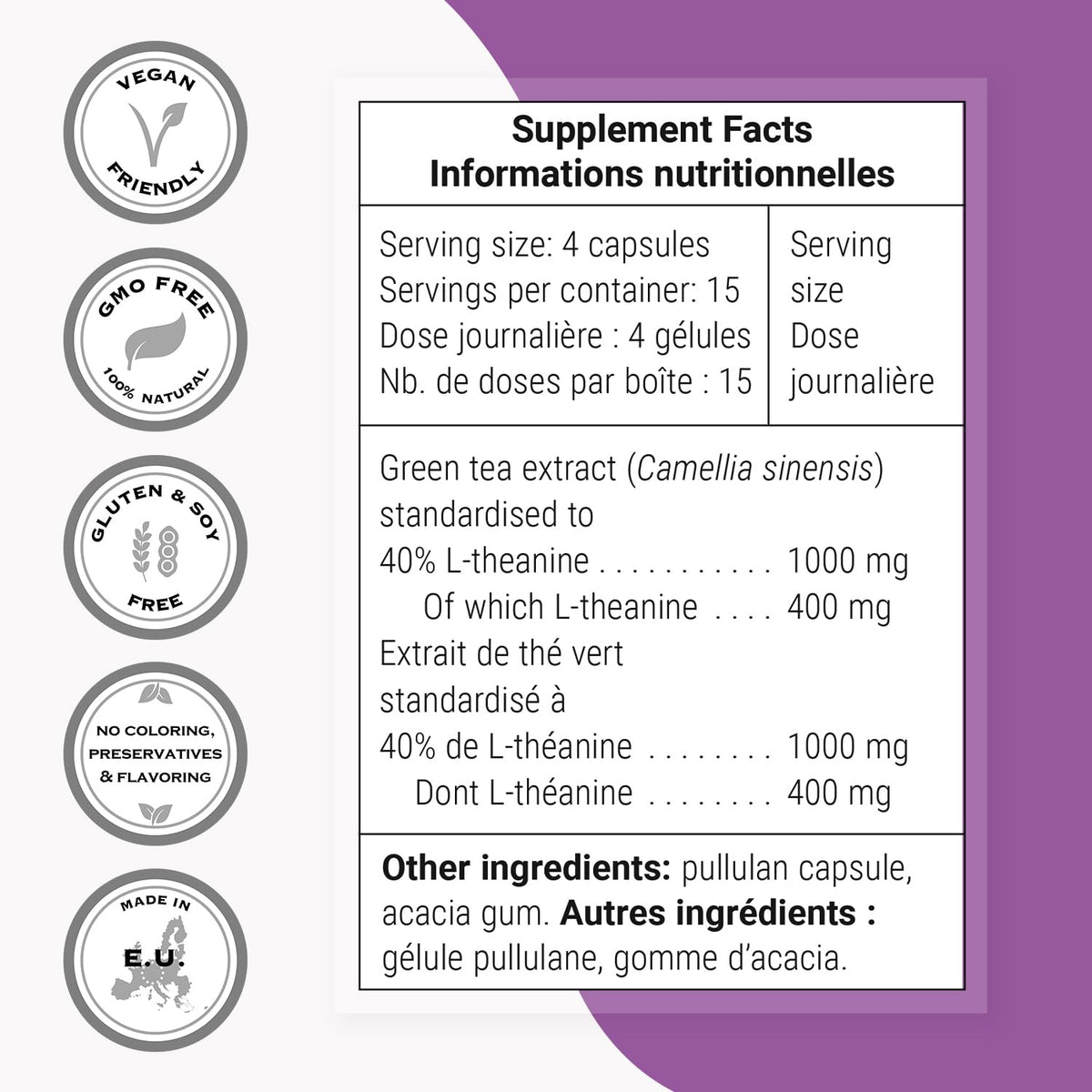 Supersmart L-Theanine 400mg per Day Green Tea Extract - 60 Vegetarian Capsules - image 4
