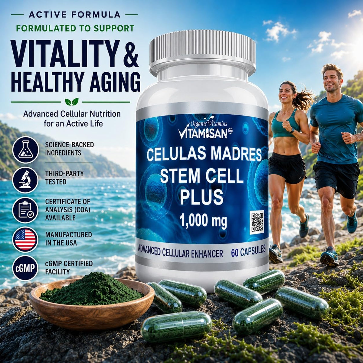 VITAMISAN Celulas Madres Stem Cell Plus Spirulina - 360 Capsules - image 3