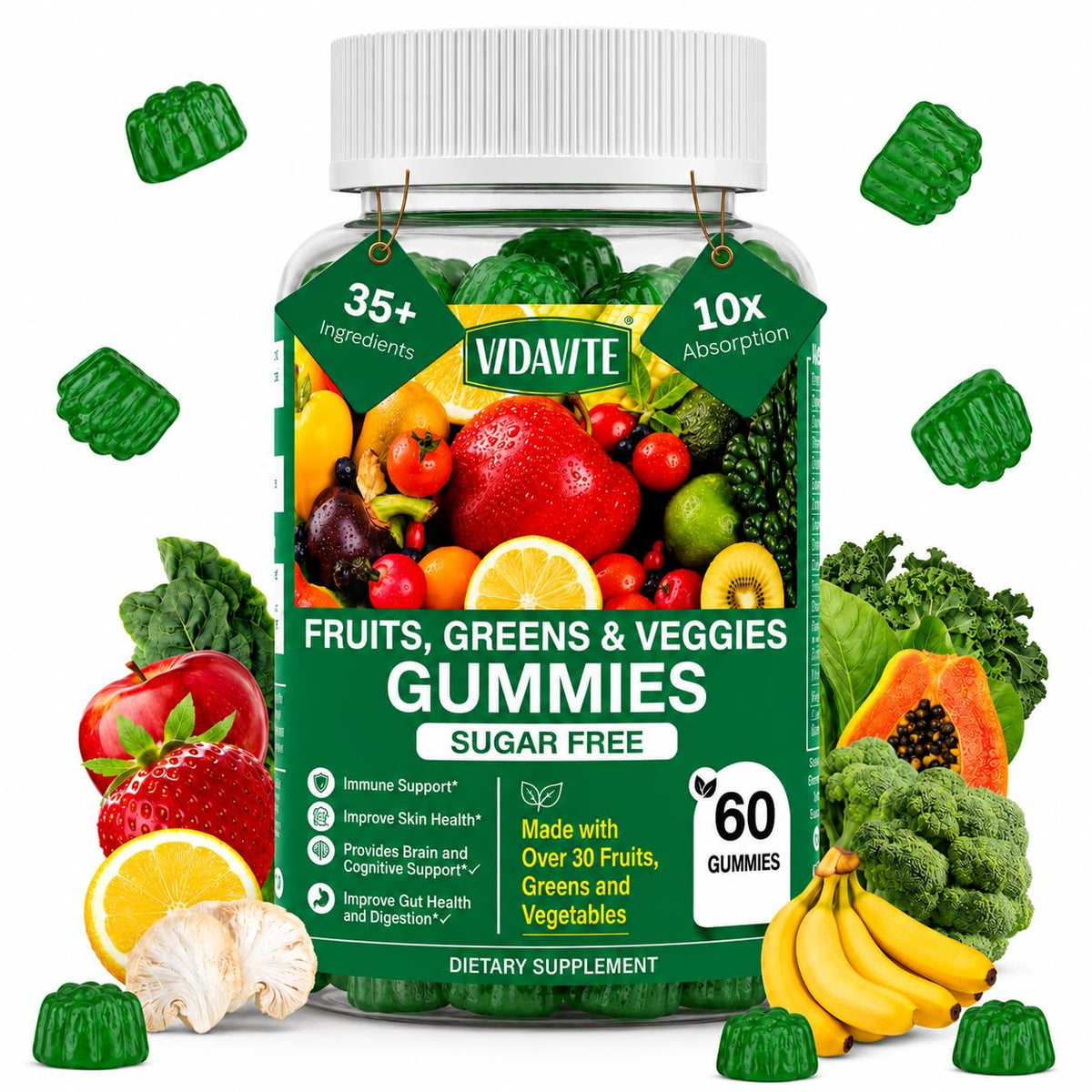 VIDAVITE Sugar-Free Super Greens Gummies - 60 Count