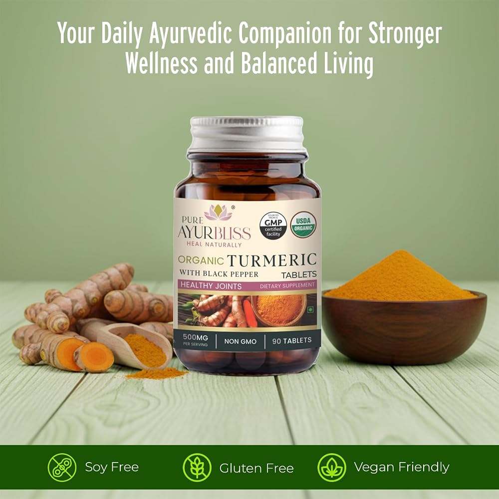 PureAyurbliss Organic Turmeric Tablets with Black Pepper - 90 Tablets - image 3