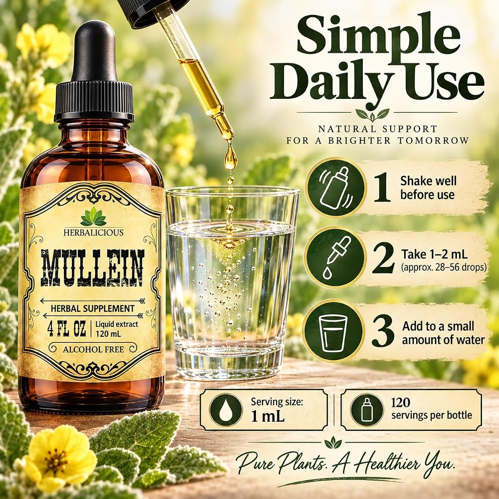HERBALICIOUS Mullein Drops for Lungs Organic Lung Cleanse - 4 Fl Oz - image 4