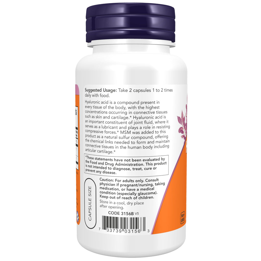 Now Foods Hyaluronic Acid with MSM Joint Support - 60 Vegetarian Capsules - image 3