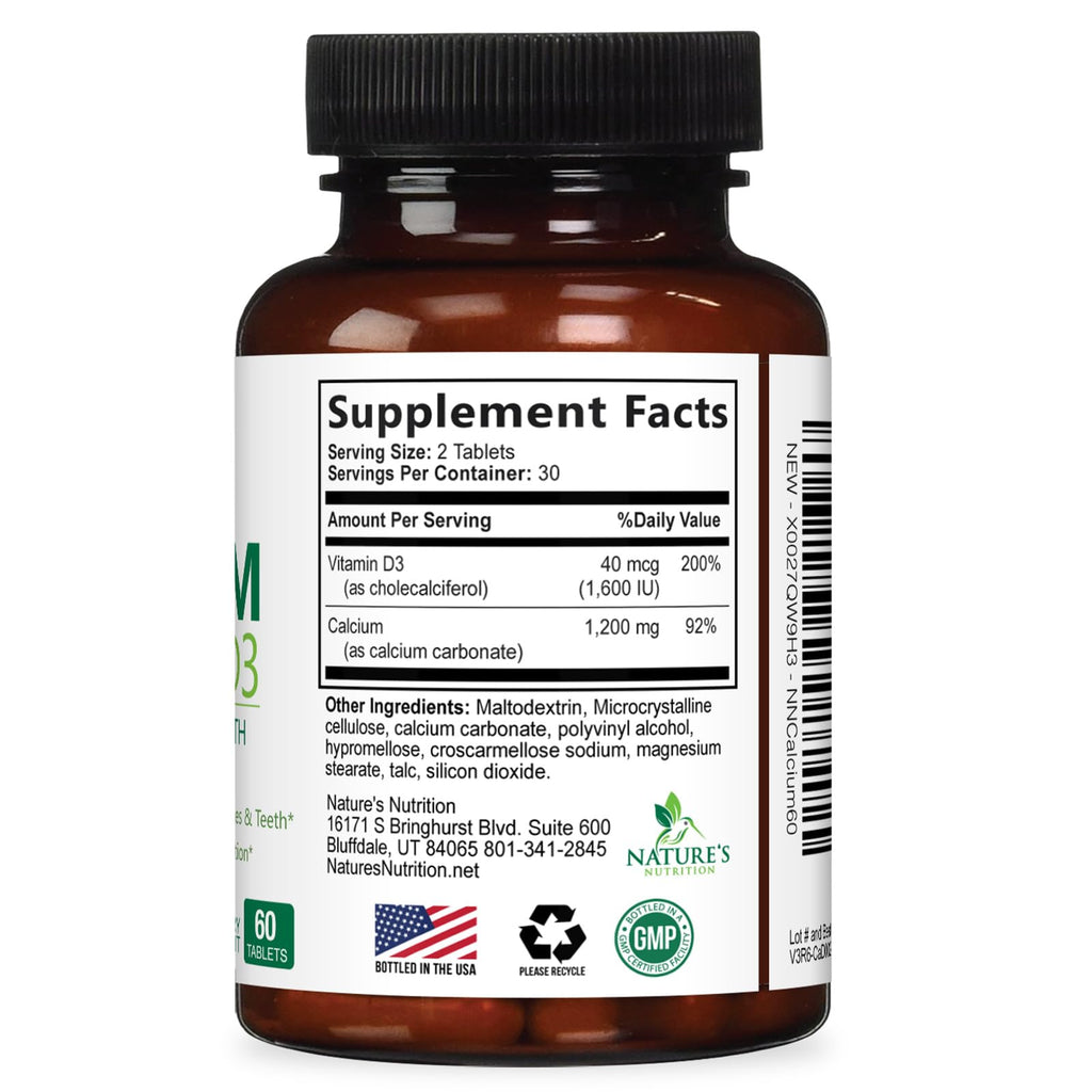 Nature's Nutrition Calcium 1200 mg with Vitamin D3 - Premium Bone