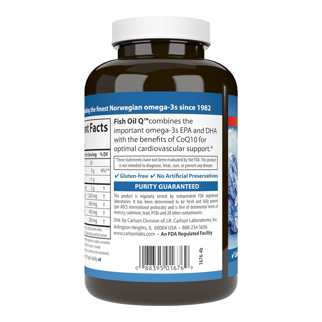 Carlson Fish Oil Q Omega-3 with CoQ10 - 120 Softgels - image 3