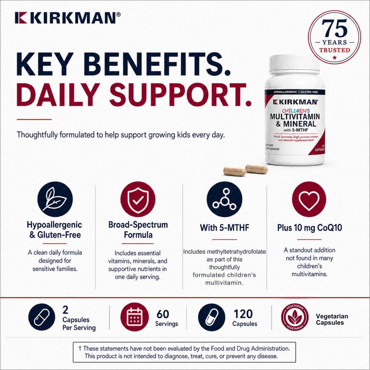 Kirkman Children's Multivitamin & Mineral with 5-MTHF - 120 Tablets - image 3