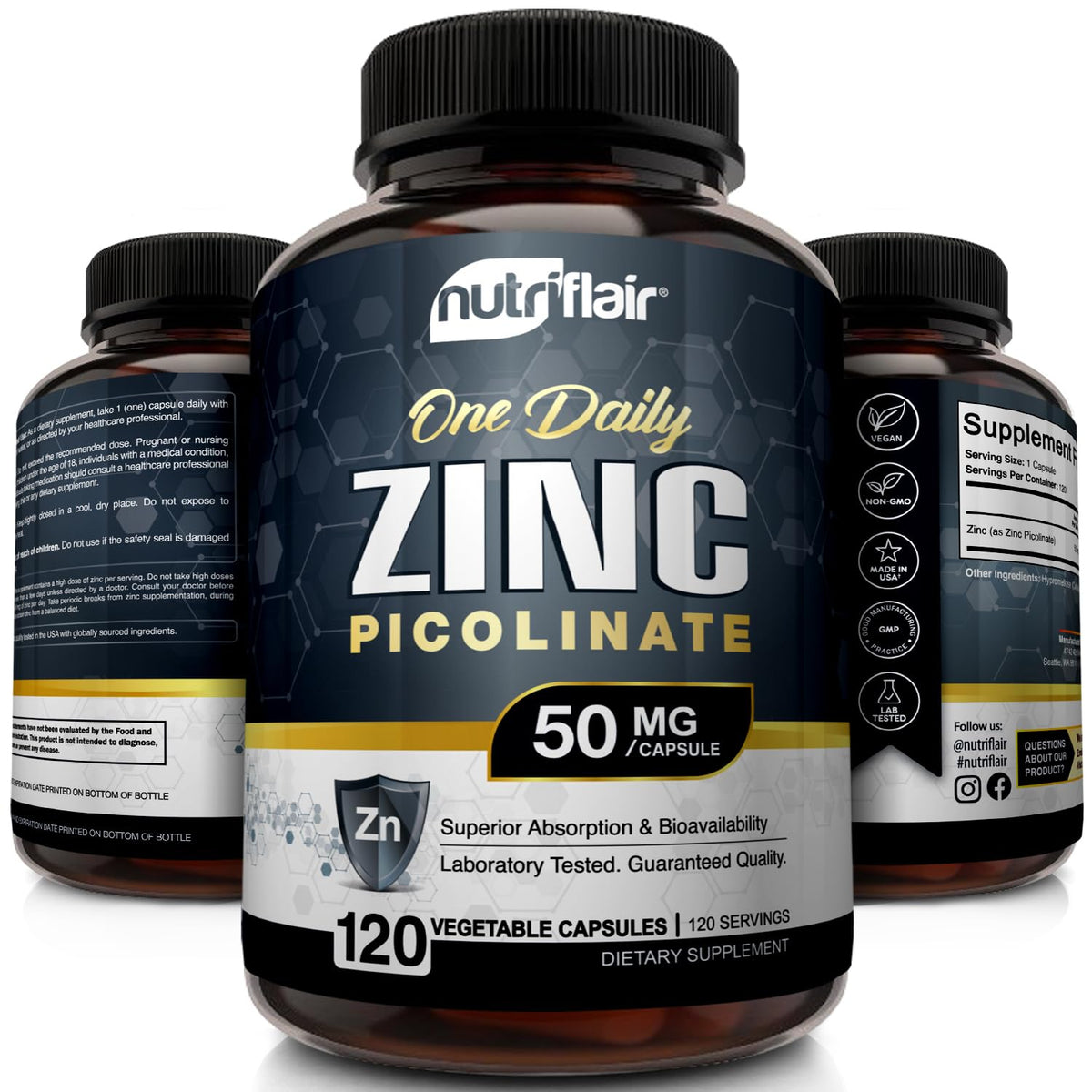 NutriFlair Zinc Picolinate 50mg - 120 Capsules - image 3