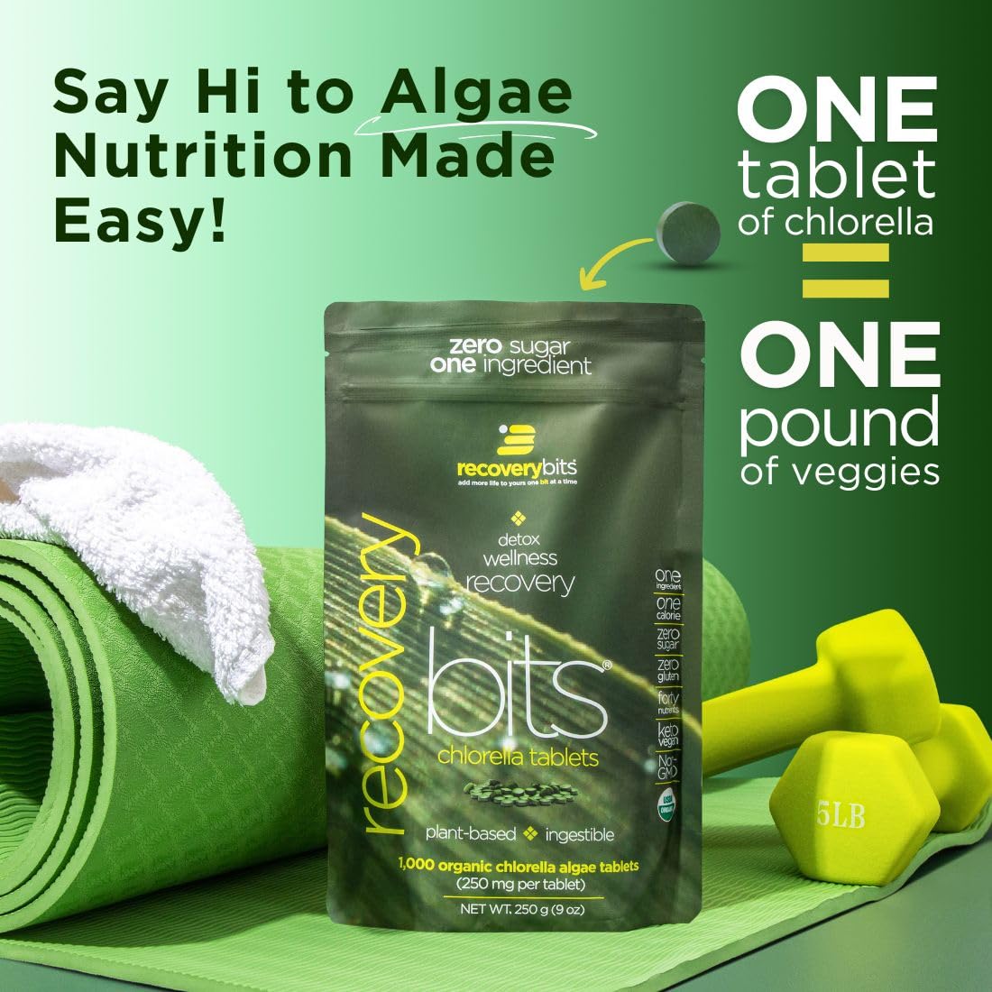 ENERGYBITS RECOVERYbits Organic Chlorella Tablets - 1000 Tablets - image 7
