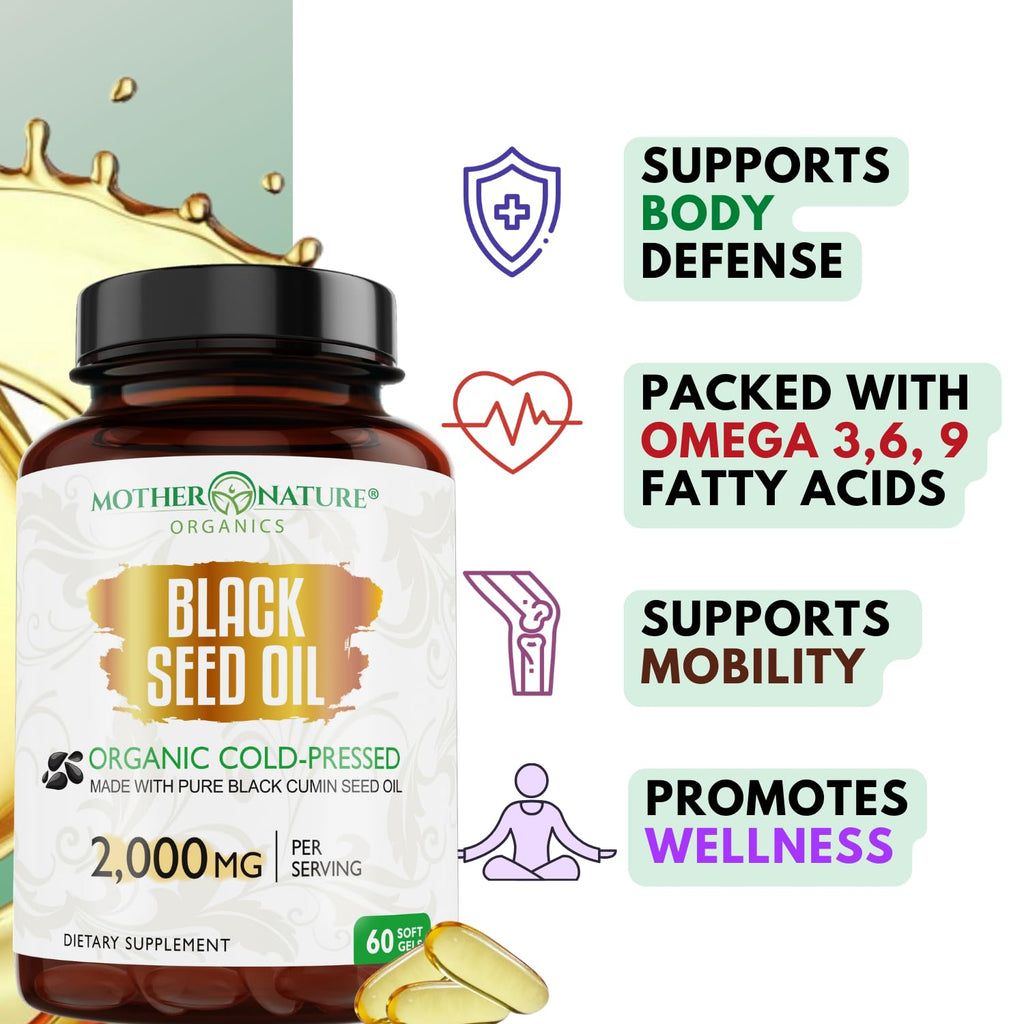 Mother Nature Organics Black Seed Oil 2000mg - 60 Softgels - image 5