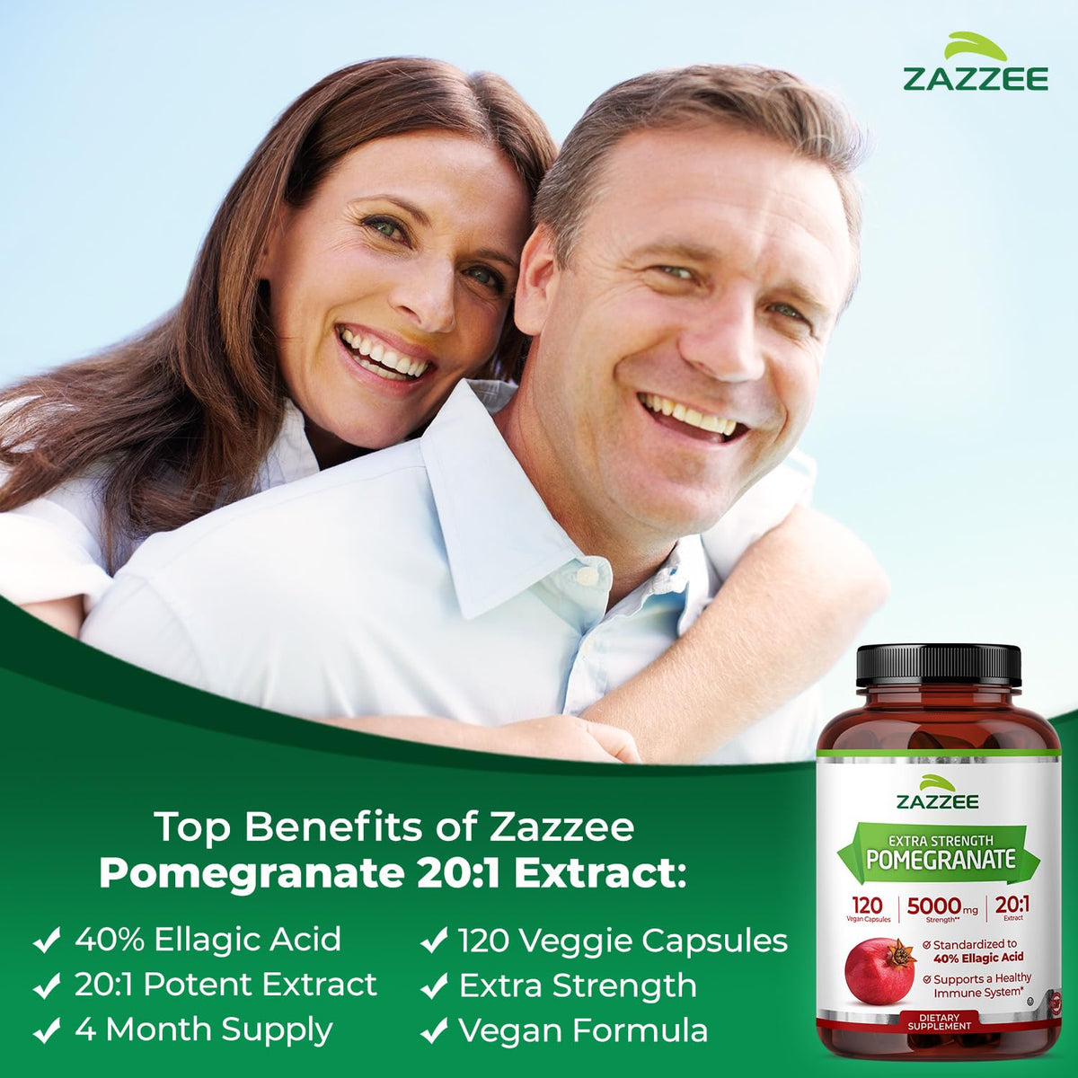 Zazzee Extra Strength Pomegranate 20:1 Extract - 120 Vegan Capsules - image 3