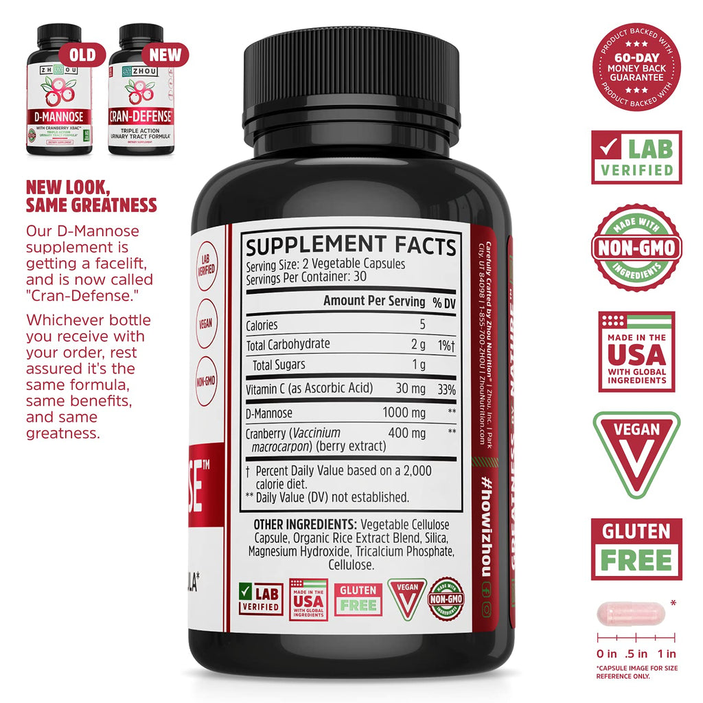 ZHOU Cran-Defense Cranberry Pills Urinary Tract Support - 60 Capsules - image 2
