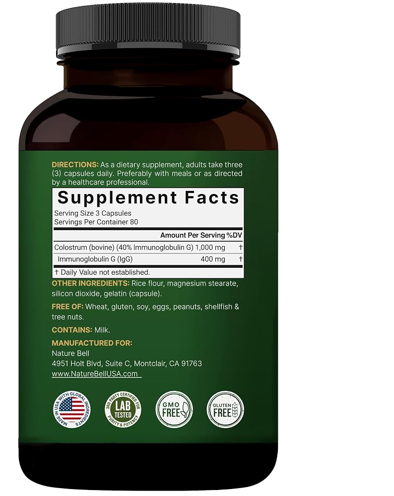 NatureBell Bovine Colostrum 1000mg Supplement - 240 Capsules - image 7