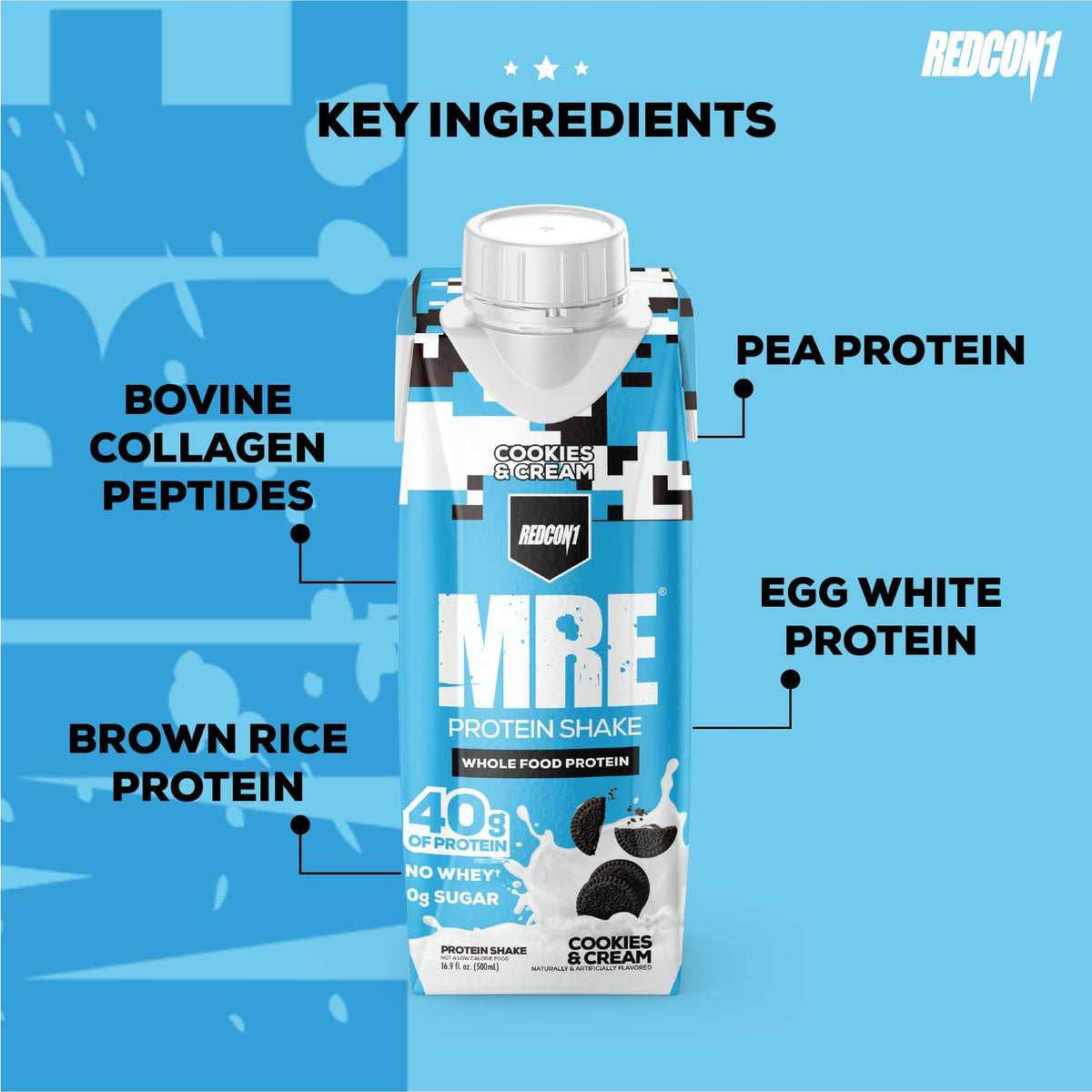 REDCON1 MRE Ready to Drink Protein Shake Cookies & Cream - 12 Pack - image 4