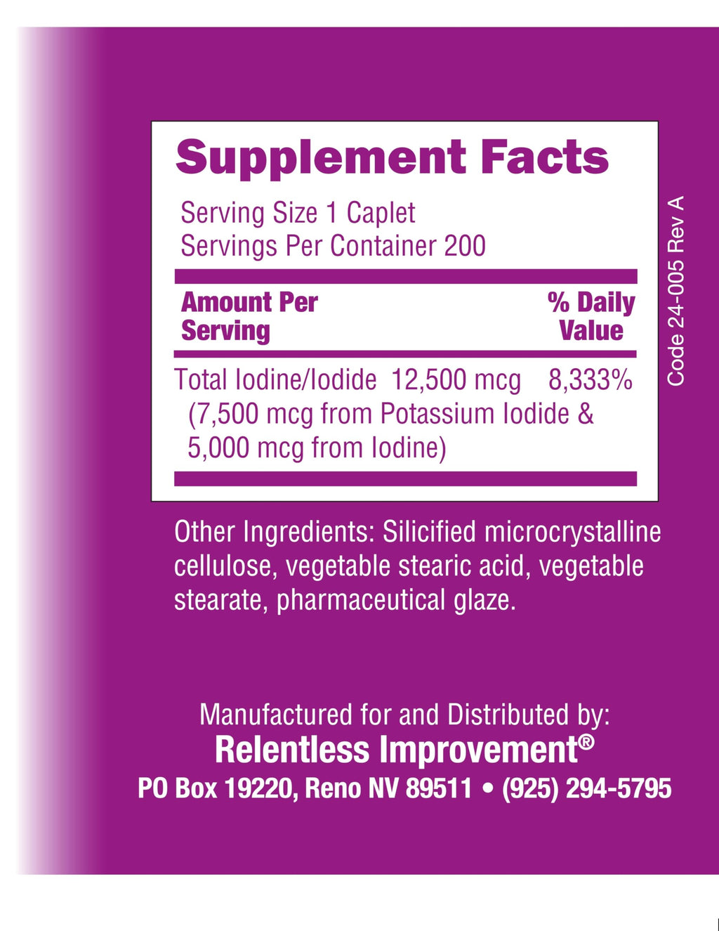 Relentless Improvement Iodine Sublime 12.5mg Thyroid Support - 200 Caplets - image 4