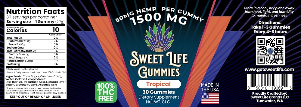 Sweet Life Hemp Gummies Tropical Flavour Peace & Relaxation - 30 Count - image 2