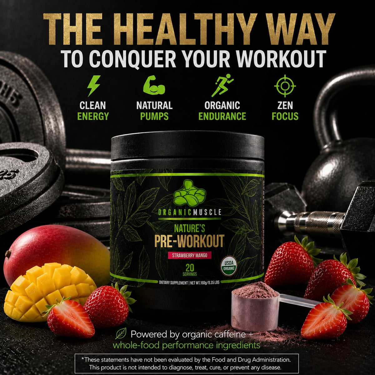 Organic Muscle Pre-Workout Powder Strawberry Mango - 20 Servings - image 5
