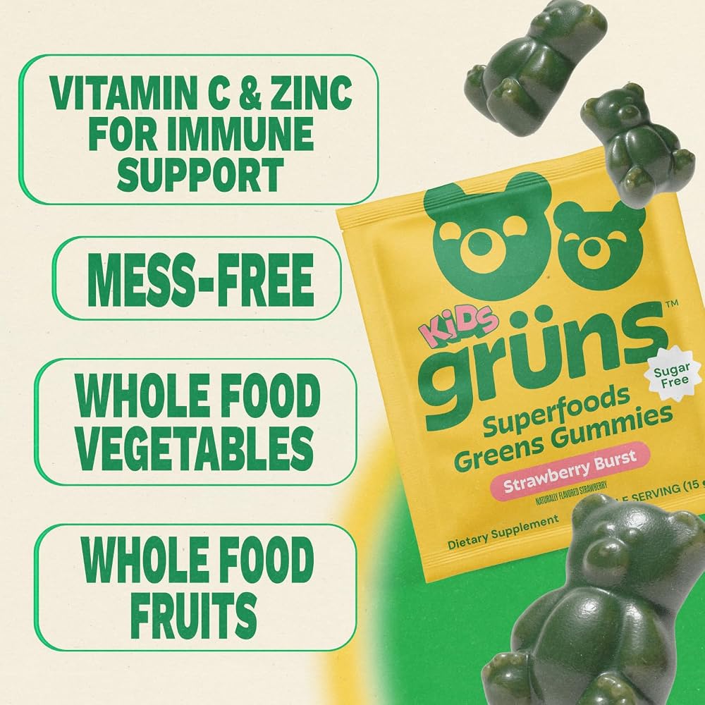 Grüns Kids Sugar Free Super Greens Gummy Bears & Greens Gummy Bears: