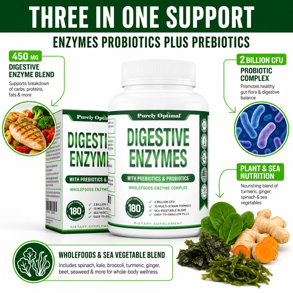 Purely Optimal Digestive Enzymes, Probiotics & Prebiotics - 180 Capsules - image 3