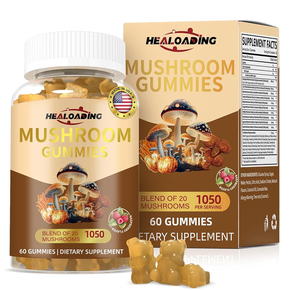 HEALOADING Mushroom Gummies with Lion's Mane & Cordyceps - 60 Count