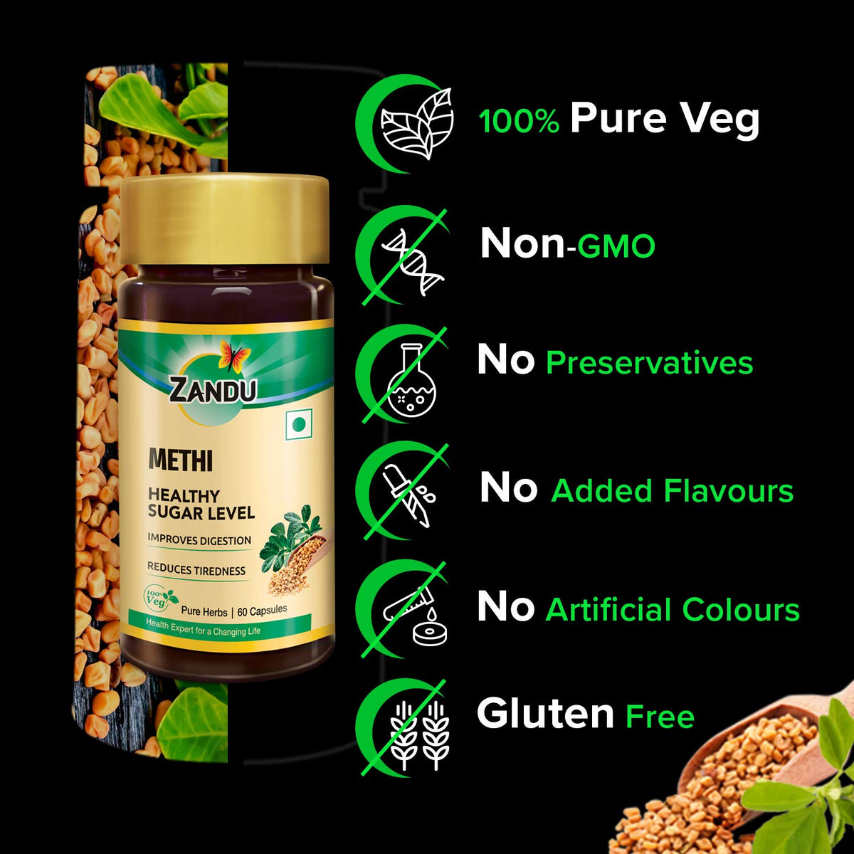 Zandu Methi Fenugreek Capsules for Healthy Sugar Levels - 60 Vegetarian Capsules - image 4