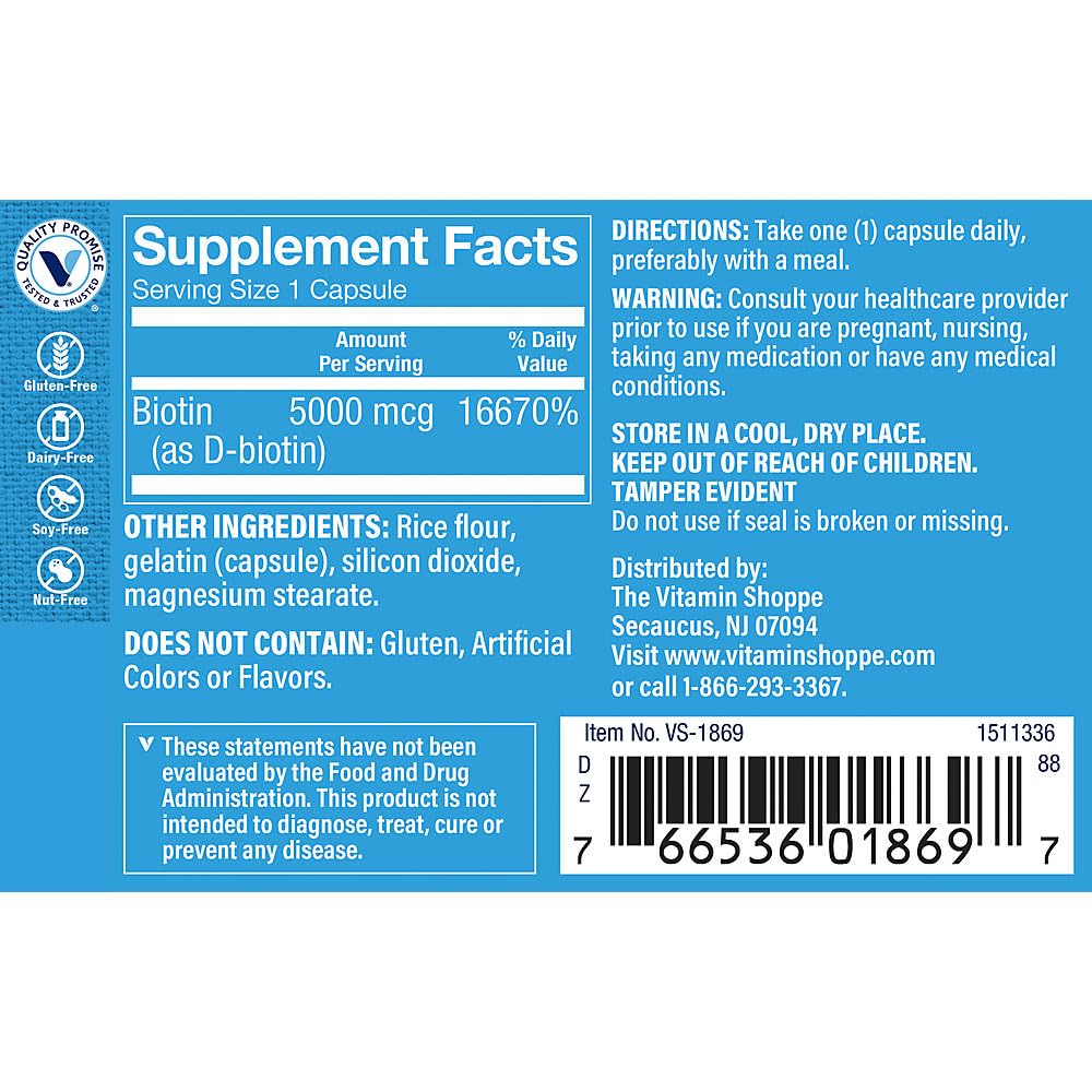 The Vitamin Shoppe Biotin 5,000 MCG Hair Growth & Nail Support - 120 Capsules - image 2