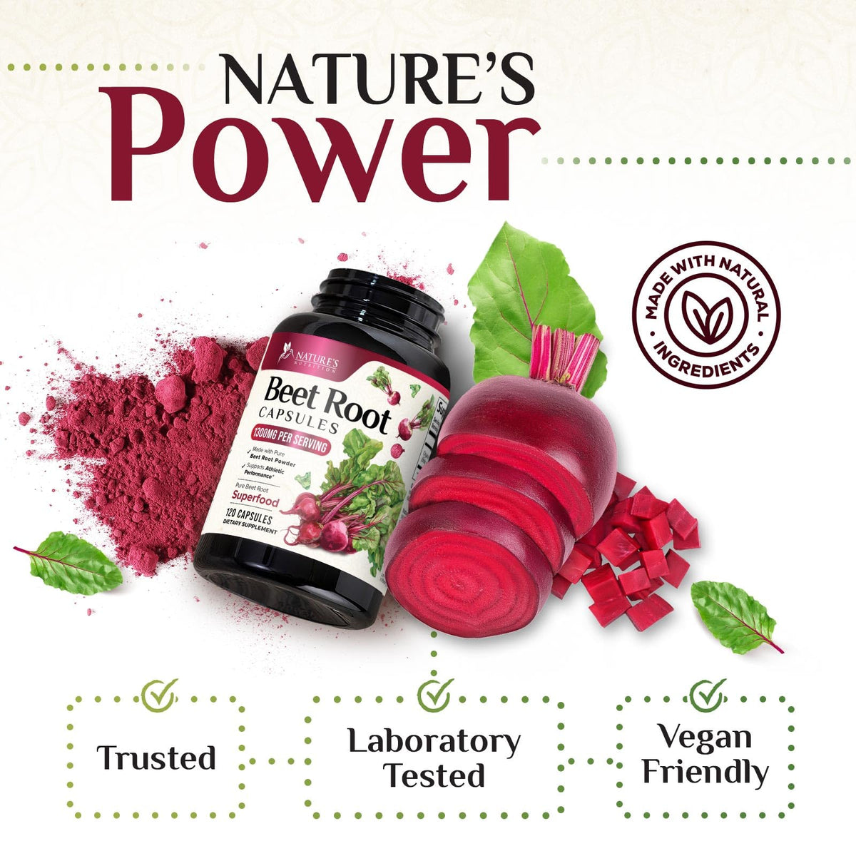 Nature's Nutrition Organic Beet Root Capsules - 1300mg Extra Strength