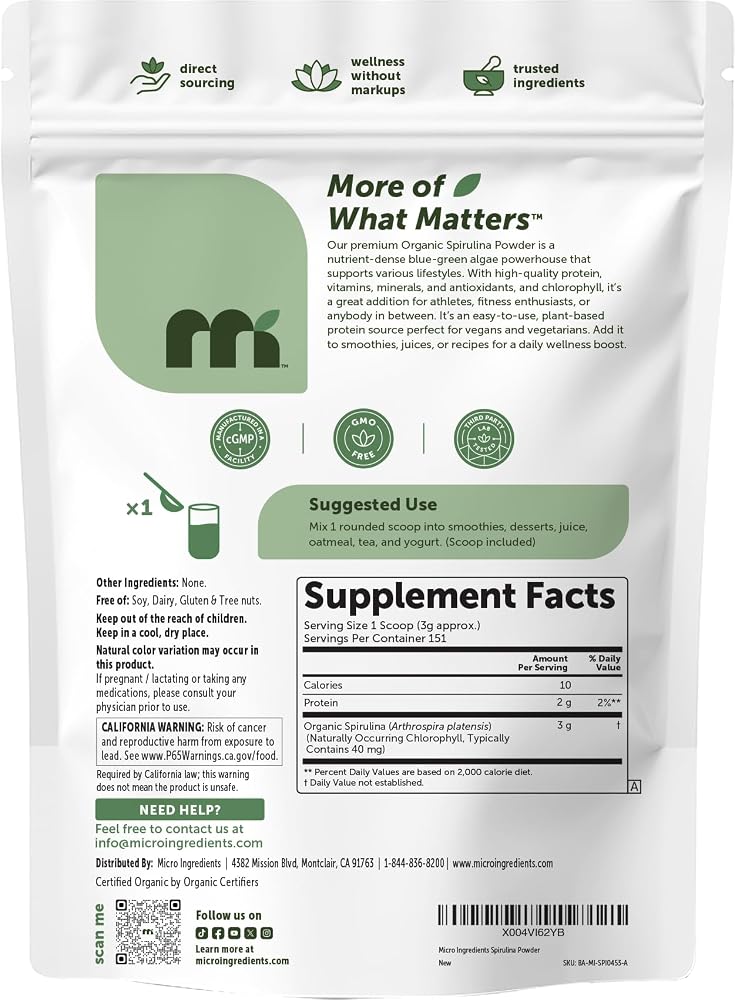 Micro Ingredients Organic Spirulina Powder - 1 lb - image 7