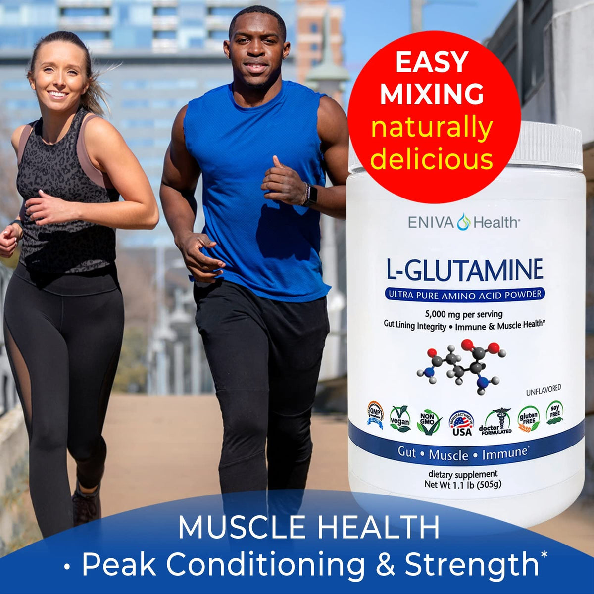 Eniva L-Glutamine Pure Powder Gut Health - 101 Servings - image 4