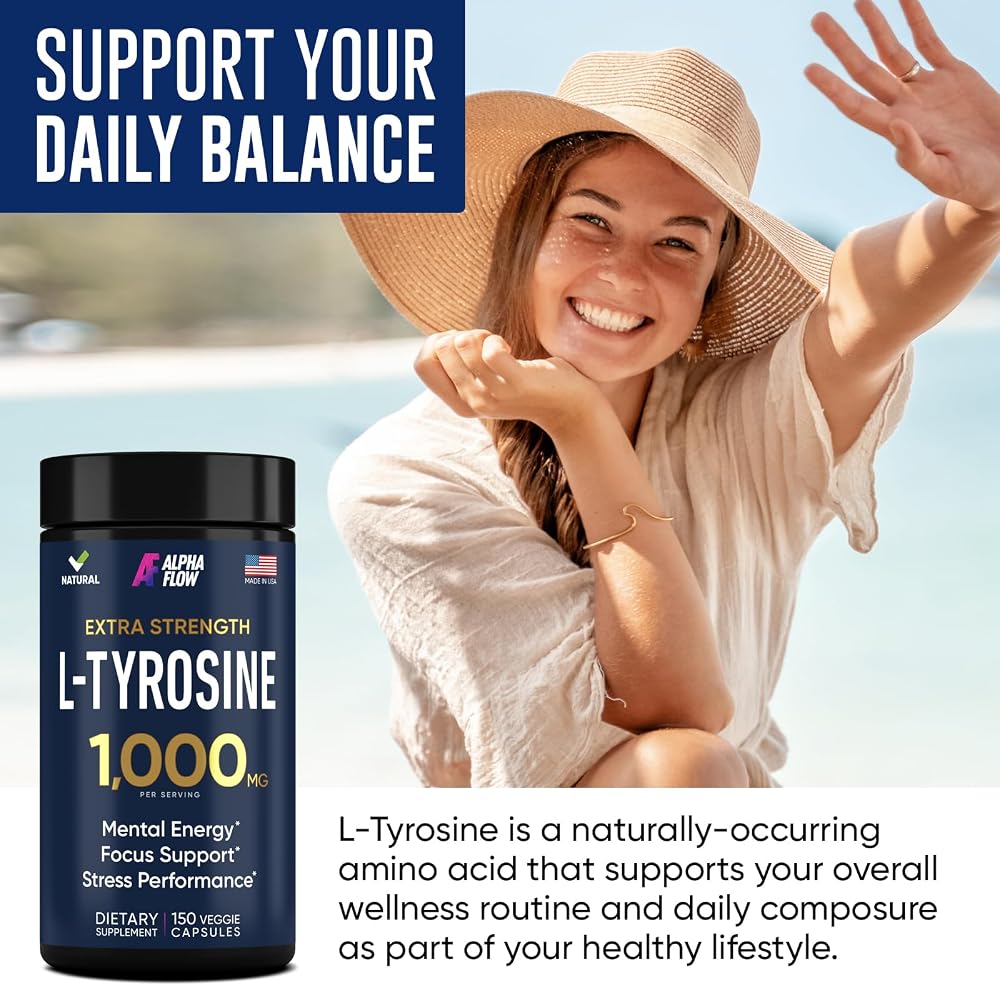 Alpha Flow L-Tyrosine 1000mg Vegan Capsules - 300 Count - image 6