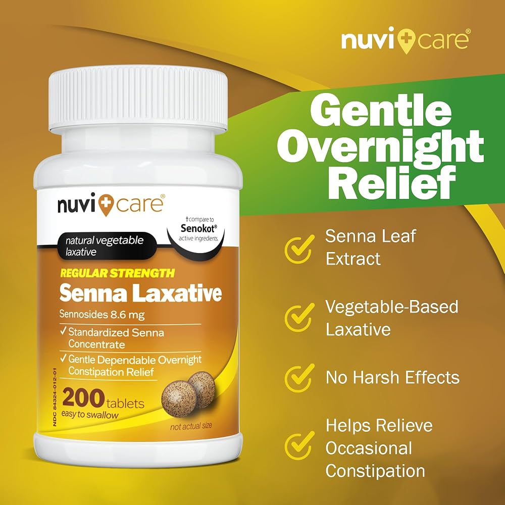 NUVICARE Senna Laxative 8.6mg Natural Senna Leaf Tablets - 200 Count - image 3