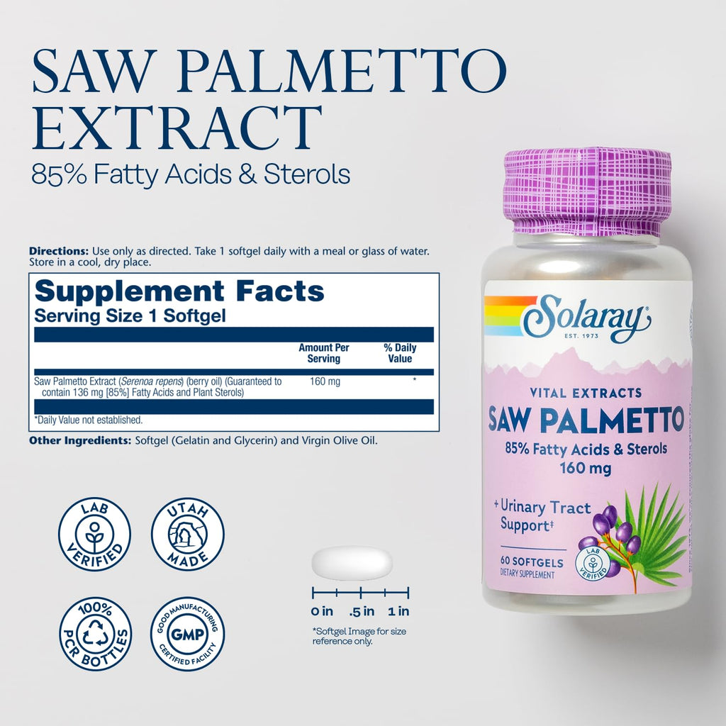 SOLARAY Unflavored Softgel Saw Palmetto Urinary Tract Health 160Mg